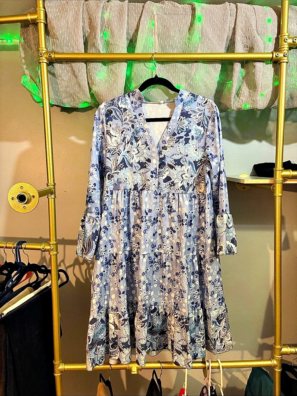 Floral Midi Dress in Blue & White Size Medium
